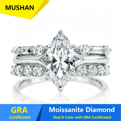 MUSHAN Luxury Jewelry 925 Sterling Silver Ring Band Women GRA Certificated Moissanite Diamond Emerald D Color Rings Fine Jewelry
