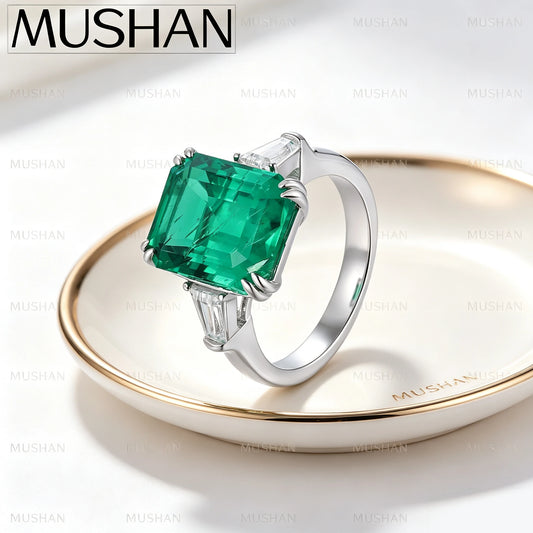 MUSHAN Custom Jewelry 925 Sterling Silver Ring Lab Red Ruby Heart Luxury Ring for Women 18K Gold Plated GRC Certificate Rings
