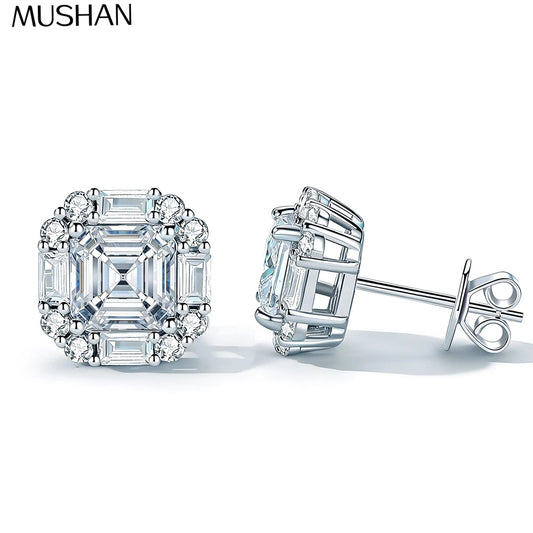 MuShan Brand Jewelry 925 Sterling Silver Earrings Moissanite Diamond Huggie Office Women 18K Rose Gold Plated MST Patent Earring