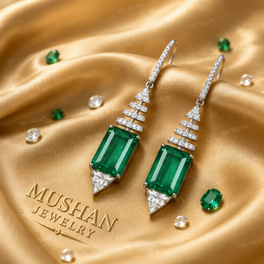 ShanBaoBao Jewelry 925 Sterling Silver Stud Drop Earrings Women Luxury CZ Gemstones Emerald s925 Silver Pendant Earrings Jewelry