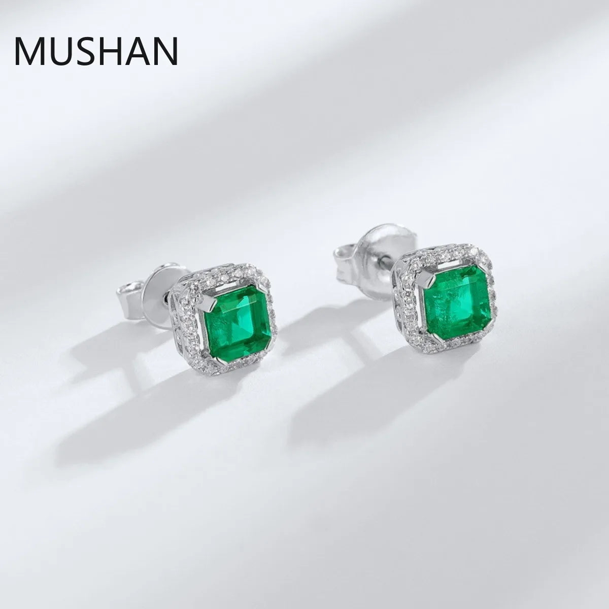 MUSHAN Luxury Jewelry S 925 Sterling Silver Stud Earrings Women GRC Certificated Lab Grown Emerald Earrings Stud Ear Pin Jewelry