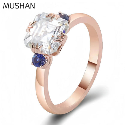 Anillo de compromiso MUSHAN de 2.5 quilates, moissanita color D VVS, banda de oro de 10k, 14k o 18k para mujer, joyería de lujo con piedras preciosas.