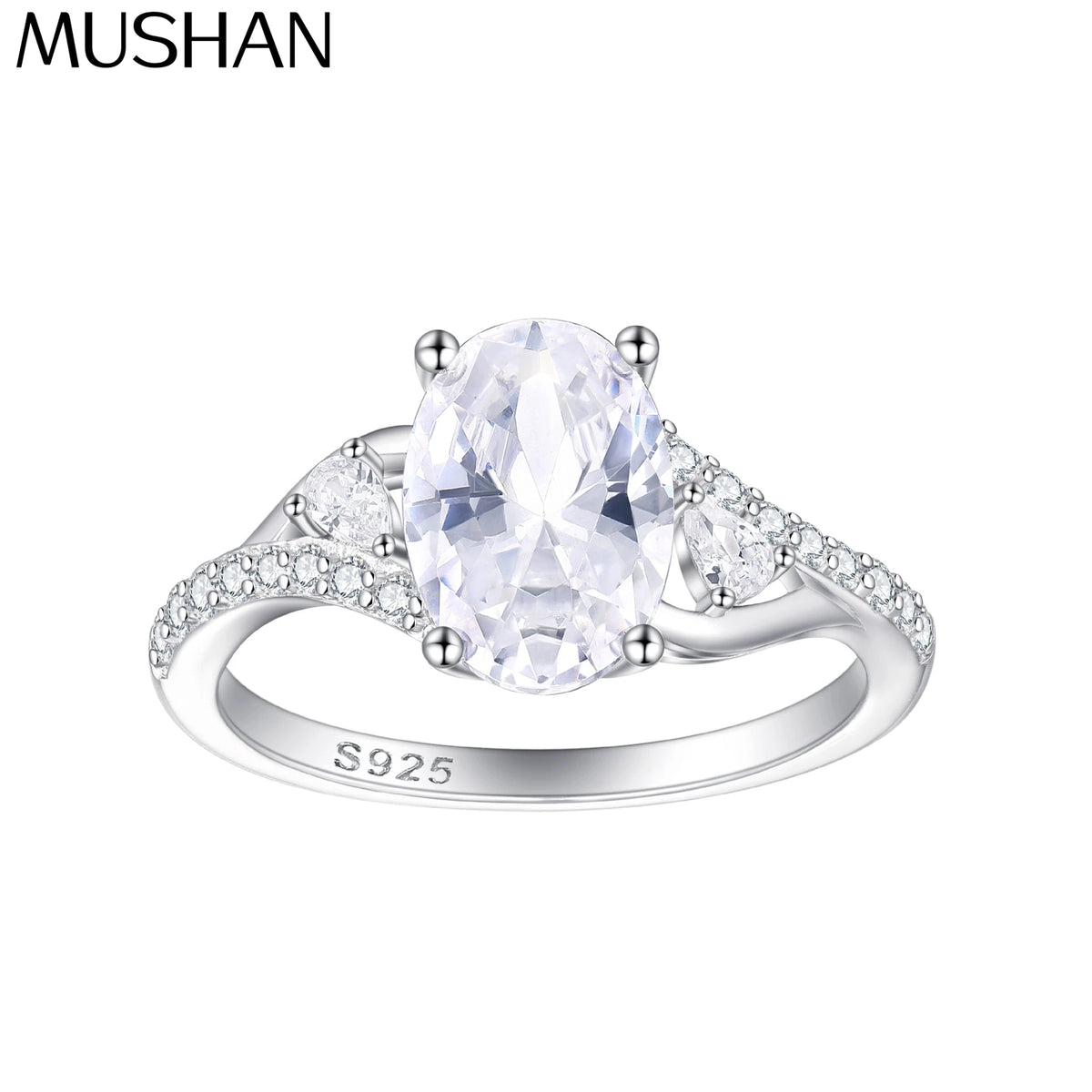 Anillo de plata de ley 925 marca MuShan, con circonita de grado 5A, estilo princesa romántico para chicas, chapado en rodio, joyería fina.