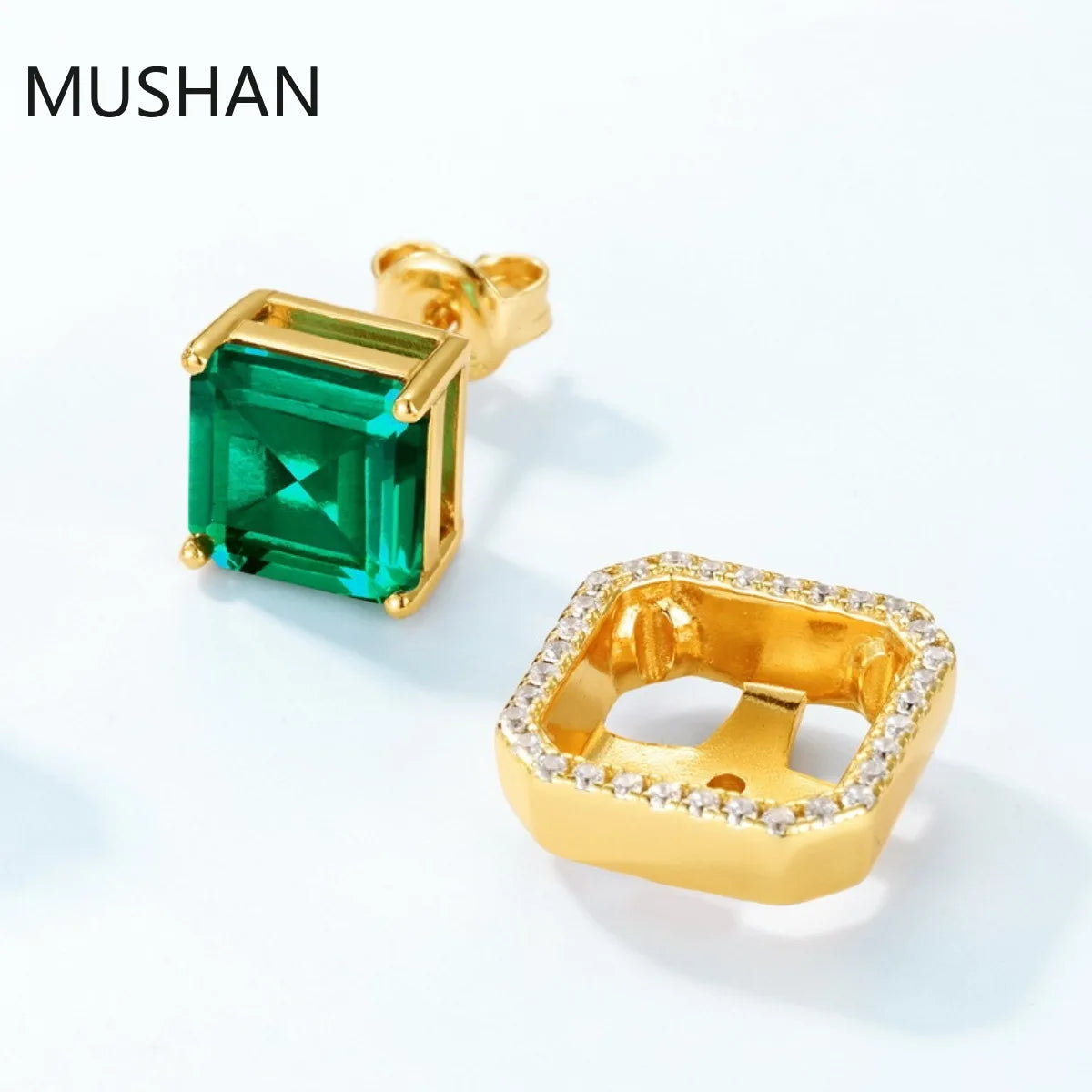 MUSHAN Luxury Jewelry S 925 Sterling Silver Stud Earrings Women GRC Certificated Lab Grown Emerald Earrings Stud Ear Pin Jewelry