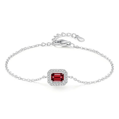 MuShan Jewelry 925 Sterling Silver Bracelet Lab Grown Ruby Radiant Dainty Gift for Women 18K Gold Plated Anniversary Bangle