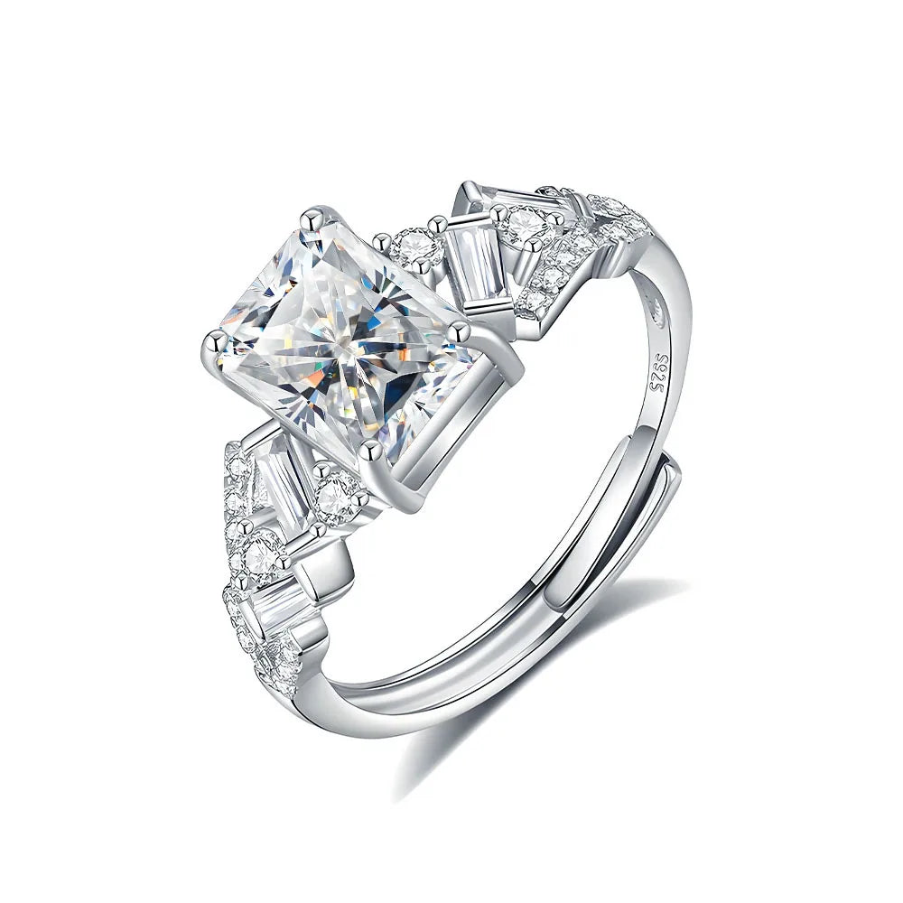 Anillo de lujo MuShan de plata de ley 925, anillo de lujo con diamante de moissanita para mujer, baño de oro real de 18K, anillos finos con patente MST