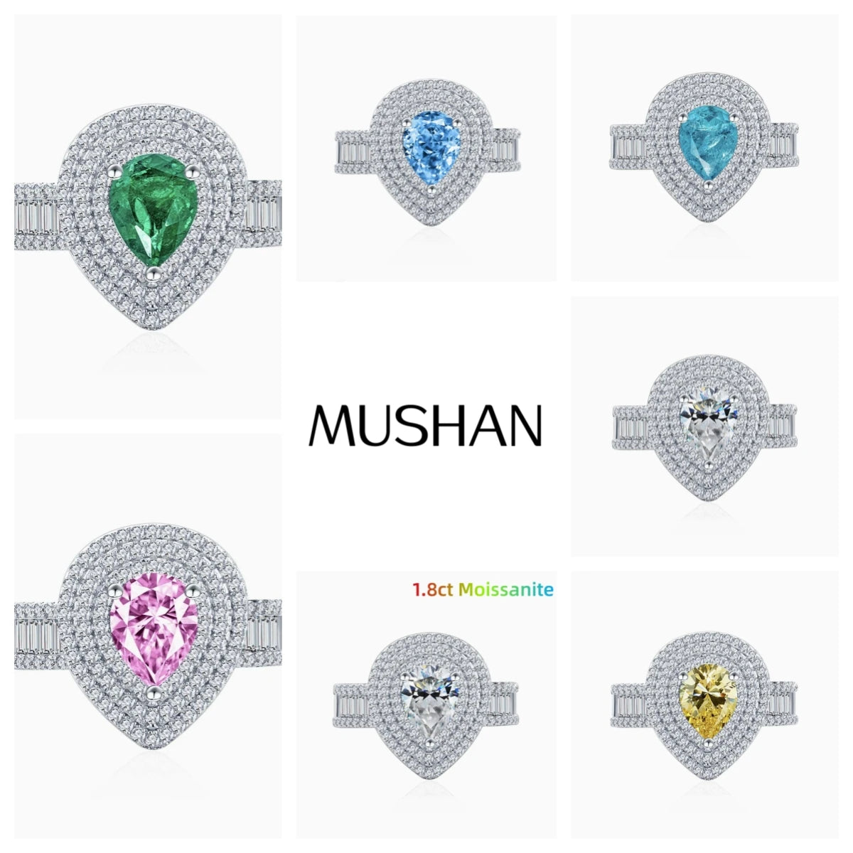 MUSHAN Bague de luxe pour femme en argent sterling 925, avec diamant moissanite 1,8 ct certifié GRA et zirconium, bijou raffiné