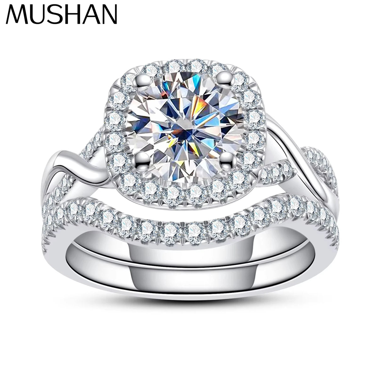 Anillo de joyería de lujo MuShan de plata de ley 925 con moissanita redonda, anillo navideño para dama bañado en oro de 18K, anillos finos con patente MST
