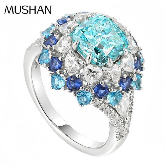 MuShan Jewelry 925 Sterling Silver Ring Band For Women High Carbon Paraiba Gemstones S925 Silver Rings Accessories Fine Jewelry