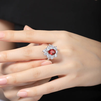MUSHAN Custom Jewelry 925 Sterling Silver Ring Lab Red Ruby Round Bridal Ring for Women 18K Gold Plated GRC Certificate Rings