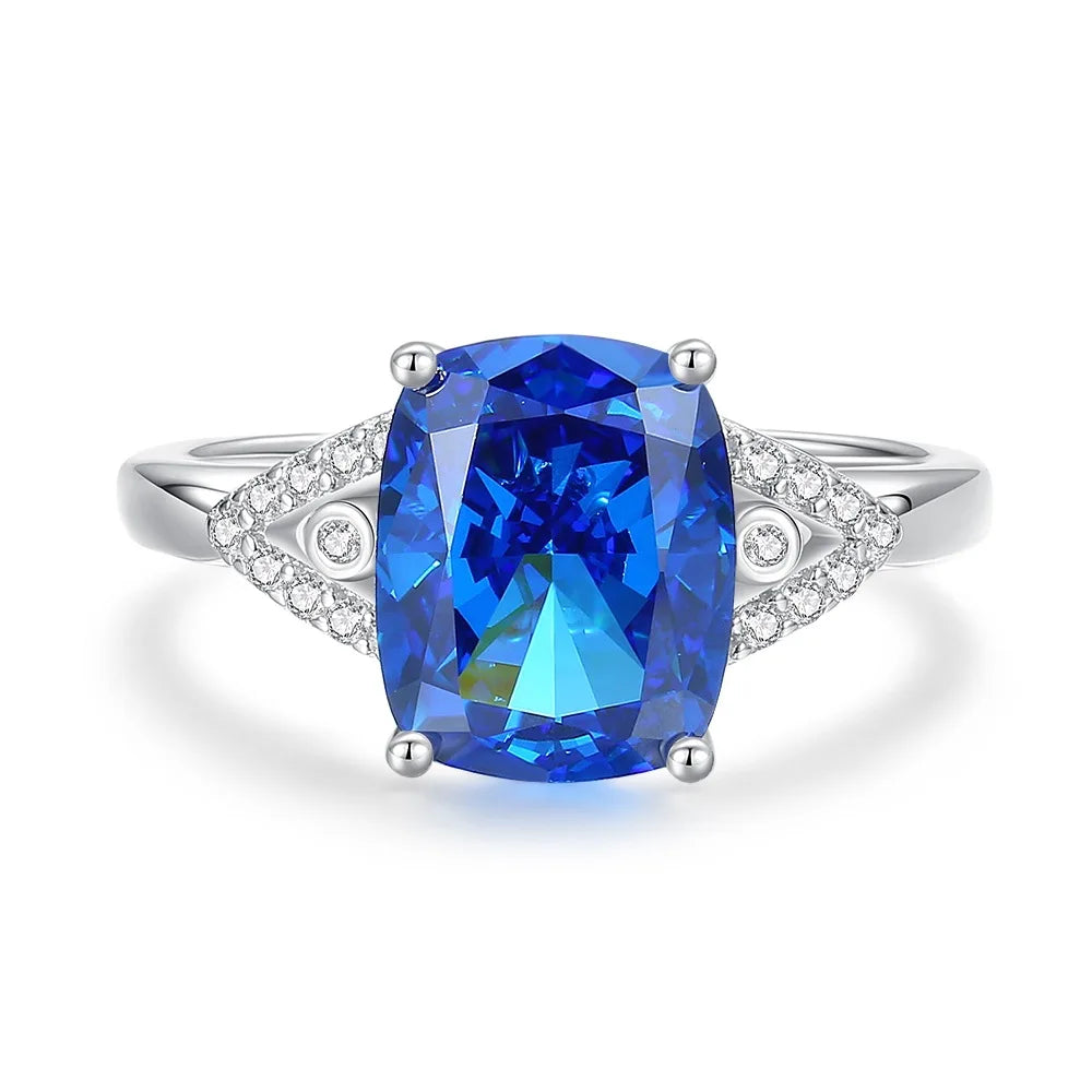 MuShan Luxury Jewelry Real 925 Sterling Silver Ring Band For Women High Carbon Diamond Blue Gemstones Rings s925 Fine Jewelry