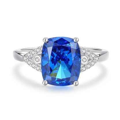 MuShan Luxury Jewelry Real 925 Sterling Silver Ring Band For Women High Carbon Diamond Blue Gemstones Rings s925 Fine Jewelry