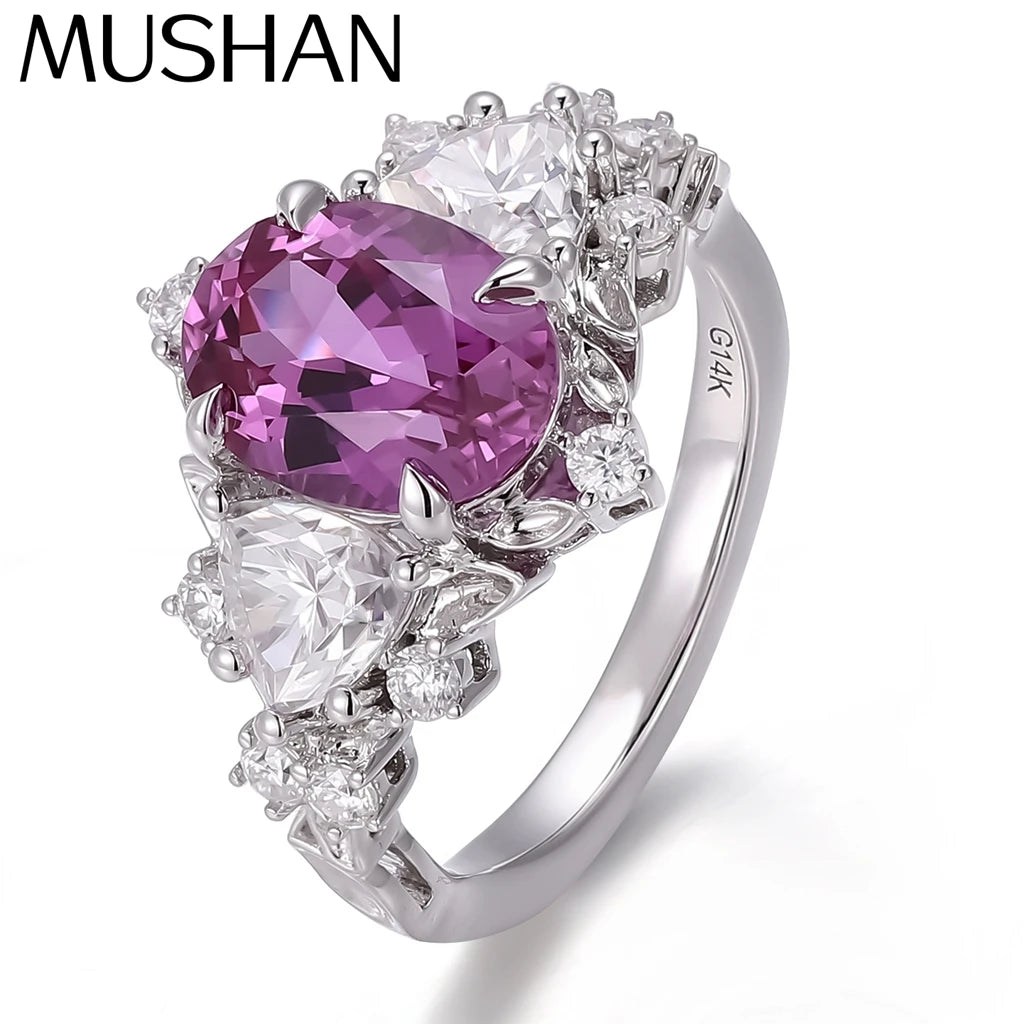 MUSHAN Custom Jewelry 10k 14k 18k Gold Platinum PT950 925 Silver Ring Lab Grown Dark Purple Stone Women 18K Gold Rings Jewelry