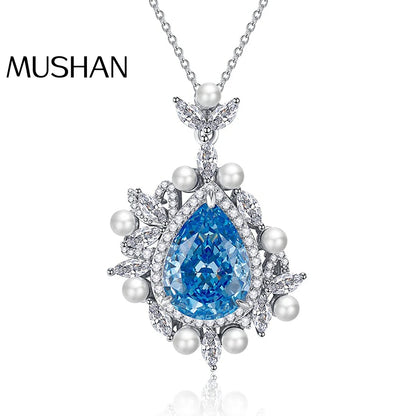 MUSHAN Luxury Jewelry New 925 Silver 14.5 Carat Ocean Heart Necklace For Women Featuring 11 15 Pear Shaped Drop Pendant