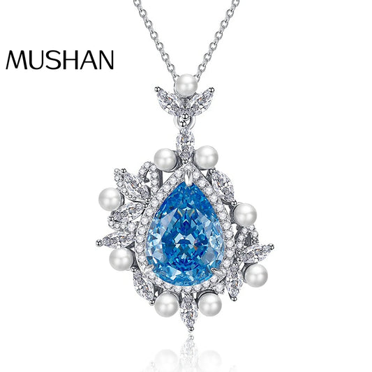 MUSHAN Luxury Jewelry New 925 Silver 14.5 Carat Ocean Heart Necklace For Women Featuring 11 15 Pear Shaped Drop Pendant