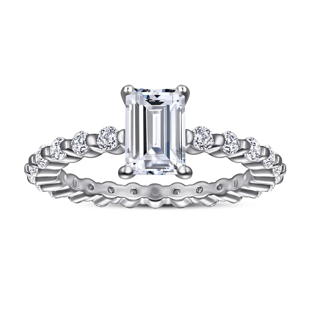 MuShan Jewelry 925 Sterling Silver Rings Bands Engagement Ring 7A Cubic Zirconia Birthday Timeless Anniversary  Women Gift