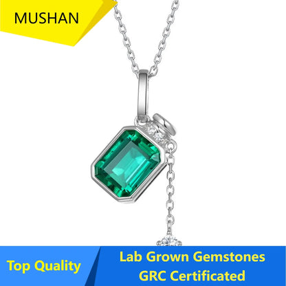 MUSHAN Luxury Jewelry 925 Sterling Silver Chain Pendant Necklace Lab Grown Emerald Ruby Gemstones Necklaces Pendants GRC Jewelry