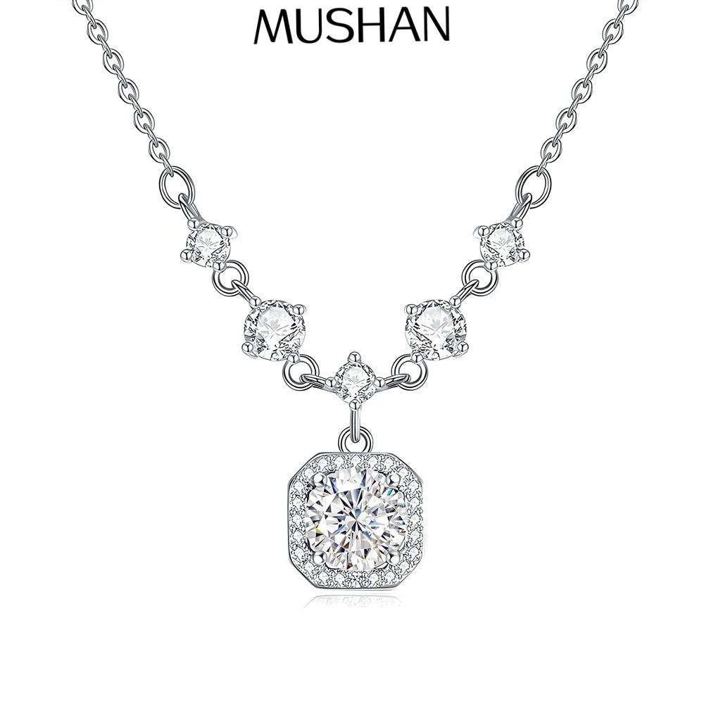 MuShan Luxury Jewelry 925 Sterling Silver Pendant Necklace Moissanite Anniversary Gold Vermeil Girls MST Patent Pendants