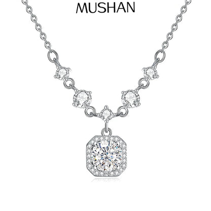 MuShan Luxury Jewelry 925 Sterling Silver Pendant Necklace Moissanite Anniversary Gold Vermeil Girls MST Patent Pendants
