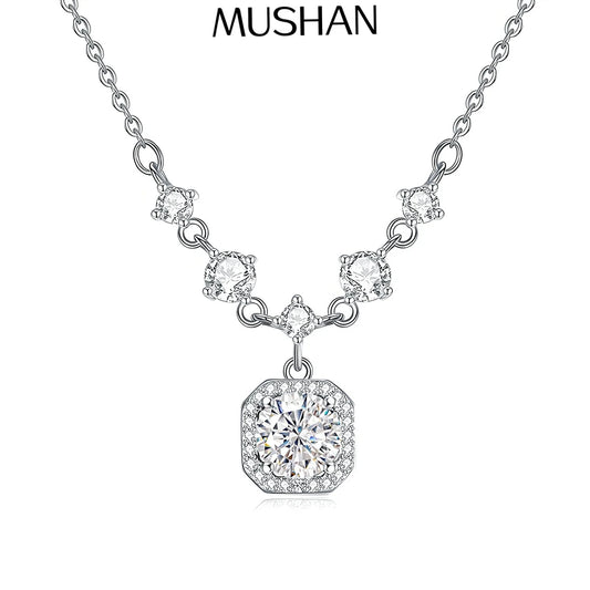 MuShan Luxury Jewelry 925 Sterling Silver Pendant Necklace Moissanite Anniversary Gold Vermeil Girls MST Patent Pendants
