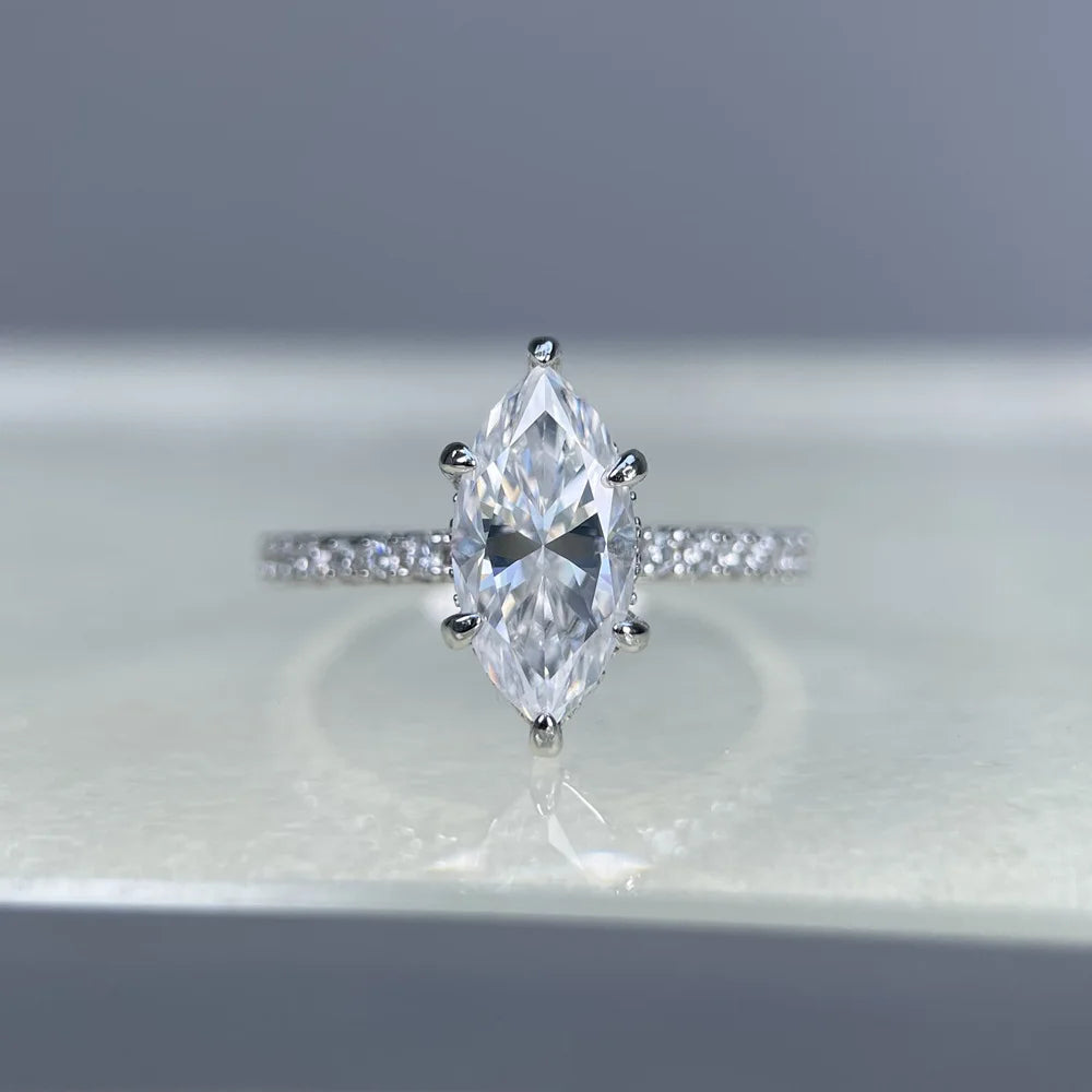 MuShan Designer Jewelry 925 Sterling Silver Ring VVS Moissanite Present Ring for Her 18K Gold Plated MST Patent Fine Jewellery