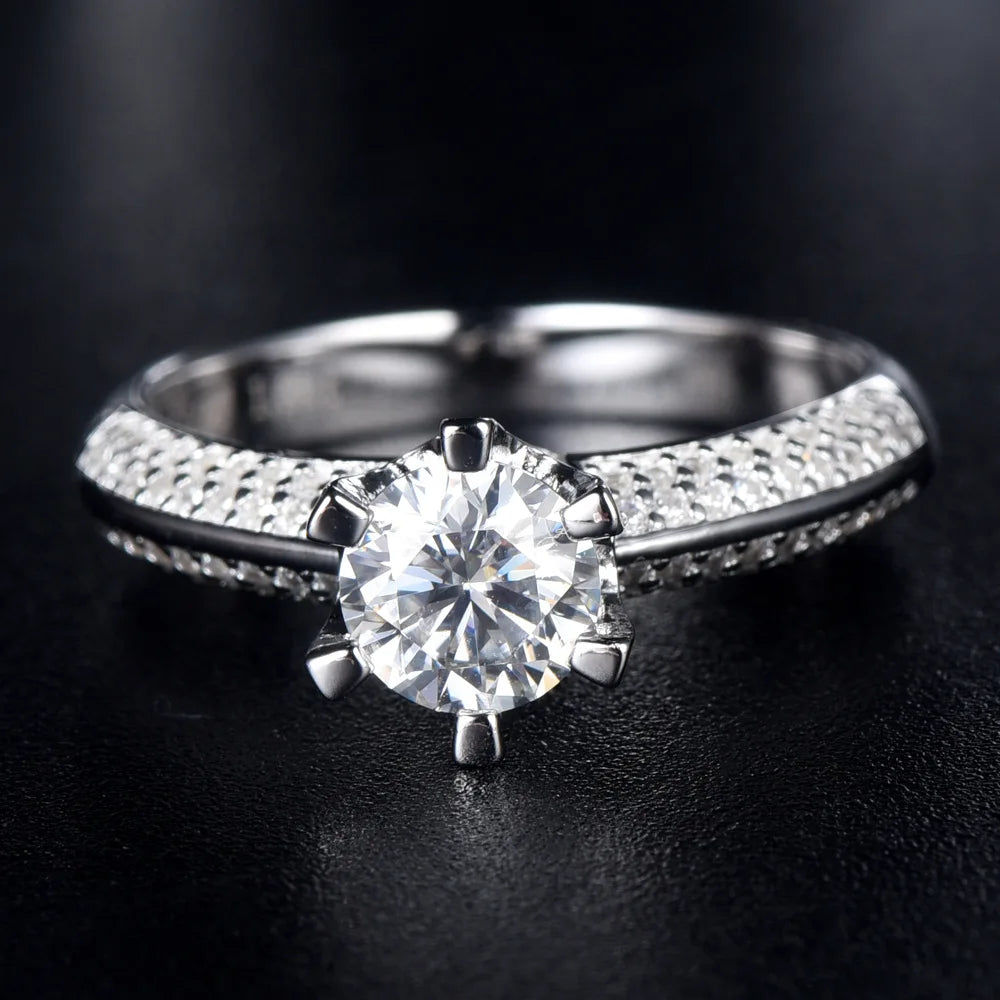 Anillo de joyería de lujo MuShan de plata de ley 925, anillo de moissanita para regalo de Navidad, baño de oro de 18K, anillos finos con patente MST