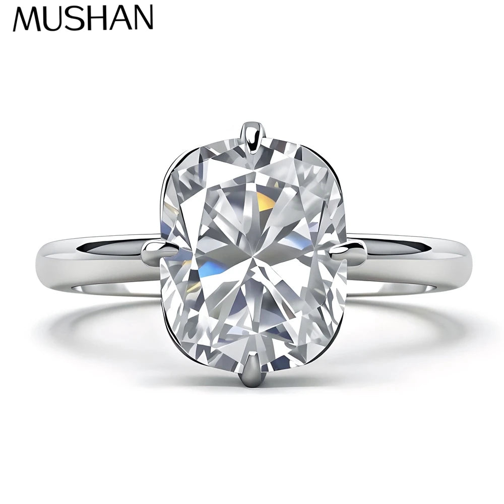 Bague MUSHAN Luxury Jewelry en argent sterling 925, diamant moissanite taille coussin de 4 carats (8x10 mm), plaquée rhodium, pour femme