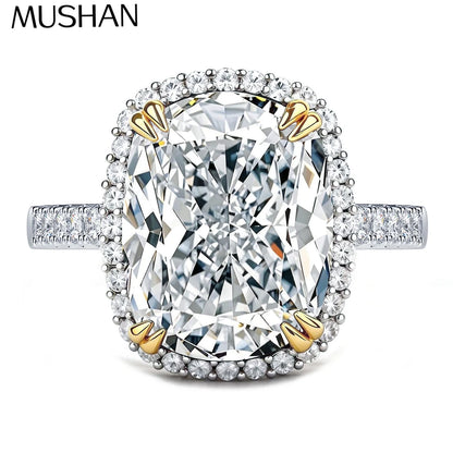 MuShan Designer Jewelry 925 Sterling Silver Ring GRA Certificate 10x14 10ct Moissanite Rings for Women 18K Gold Plated Jewelry