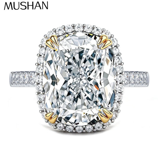 Anillo de plata de ley 925 de joyería de diseño MuShan, certificado GRA, anillo de moissanita de 10x14 y 10 quilates para mujer, joyería chapada en oro de 18 quilates