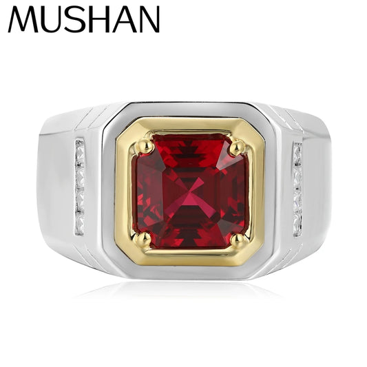MUSHAN Bespoke Jewelry 925 Sterling Silver Ring Lab Red Ruby Oval Engagement Gift for Women 18K Gold Plated Anniversary Rings
