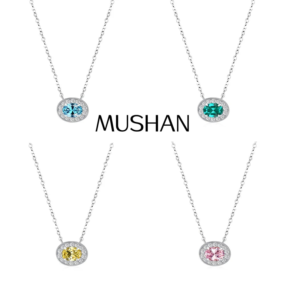 MuShan Jewelry 925 Sterling Silver Necklace Lab Grown Emerald Oval Luxury Gift for Women 18K Gold Plated Anniversary Necklace
