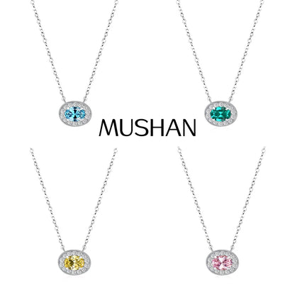 MuShan Jewelry 925 Sterling Silver Necklace Lab Grown Emerald Oval Luxury Gift for Women 18K Gold Plated Anniversary Necklace