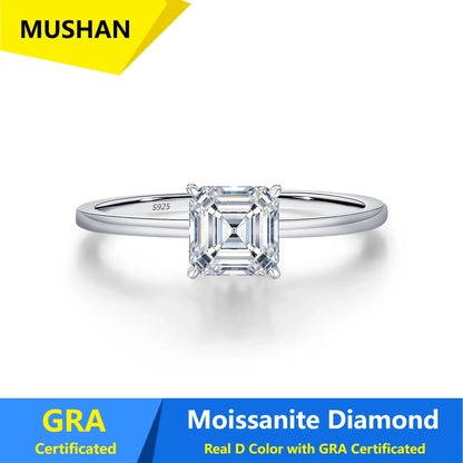 MUSHAN Luxury Jewelry 925 Sterling Silver Ring Band Women GRA Certificated Moissanite Diamond Emerald D Color Rings Fine Jewelry