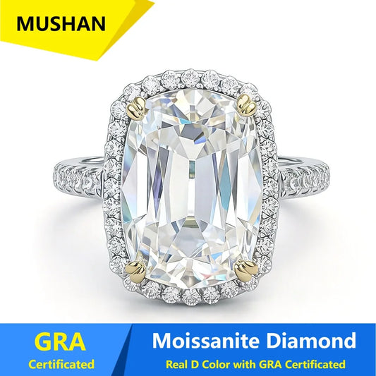 MUSHAN Luxury Jewelry 925 Sterling Silver Ring Band Women GRA Certificated Moissanite Diamond Emerald D Color Rings Fine Jewelry