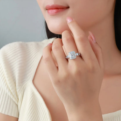 Anillo de joyería de lujo MUSHAN de plata de ley 925 para mujer, anillo de diamantes de moissanita con certificación GRA, color D, esmeralda, joyería fina