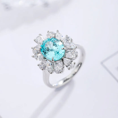 MUSHAN Custom Jewelry 925 Sterling Silver Ring Lab Blue Emerald Princess Bridal Gift for Women 18K Gold Plated Anniversary Ring