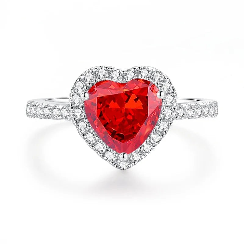 MUSHAN Luxury Jewelry S925 Sterling Silver Heart-Shaped Pink Zircon Heart Ring For Women'S Pappalacha High Carbon Diamond