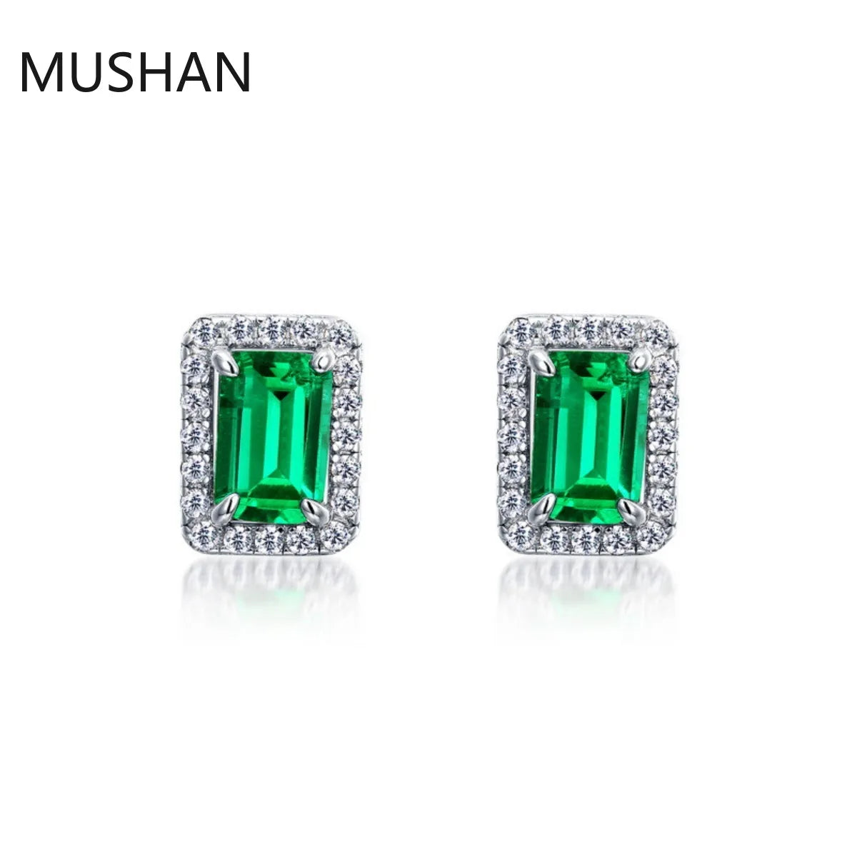 Boucles d'oreilles à clous MUSHAN Luxury Jewelry en argent sterling 925 pour femme, boucles d'oreilles à clous avec émeraude de laboratoire certifiée GRC