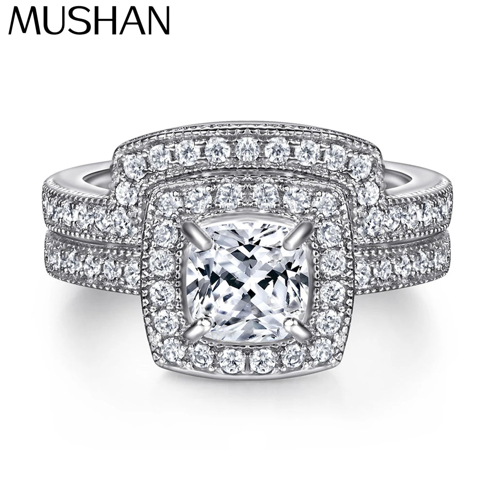 MuShan Jewelry 925 Sterling Silver Promise Engagement Ring 7A Cubic Zirconia  Women Valentine Anniversary  Women Gift