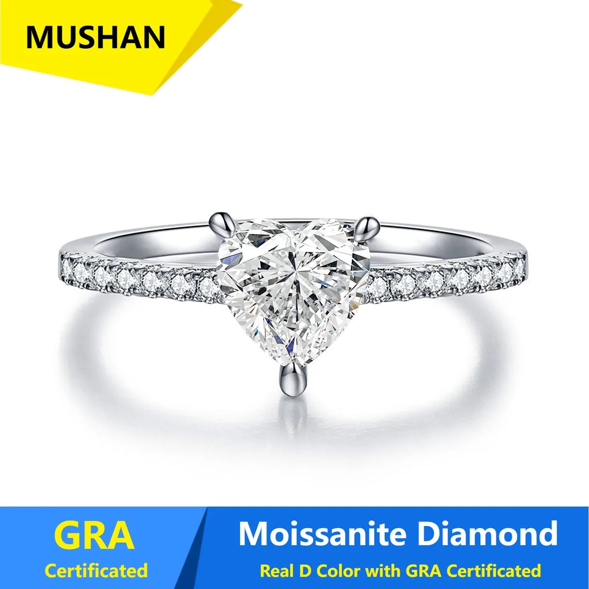 Anillo de plata de ley 925 MUSHAN Luxury Jewelry para mujer, con diamante de moissanita color D certificado por GRA, joyería fina.