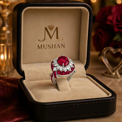 MuShan Luxury Jewelry 925 Sterling Silver Ring Band Lab Grown GRC Certificated Ruby Gemstones Ring For Women s925 Silver Jewelry