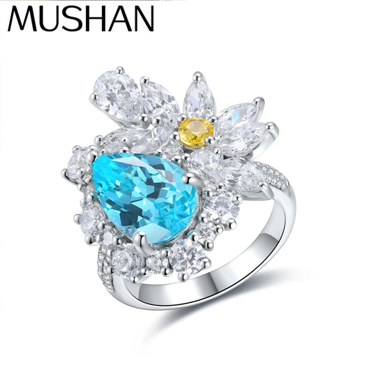 Anillo de plata de ley 925 MUSHAN Custom Jewelry, anillo vintage con rubí azul de laboratorio de corte radiante para mujer, anillo de aniversario chapado en oro de 18 quilates