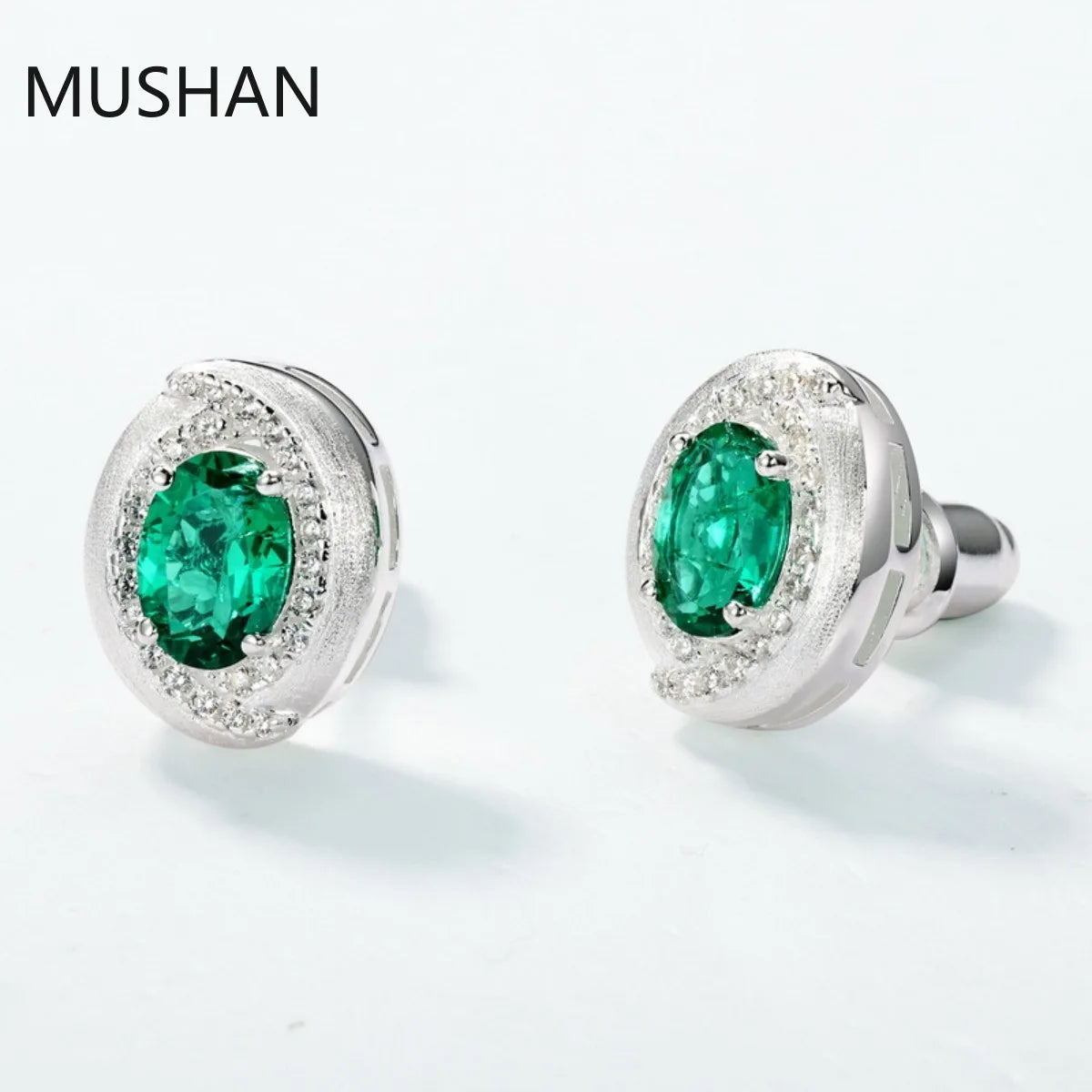 MUSHAN Luxury Jewelry S 925 Sterling Silver Stud Earrings Women GRC Certificated Lab Grown Emerald Earrings Stud Ear Pin Jewelry