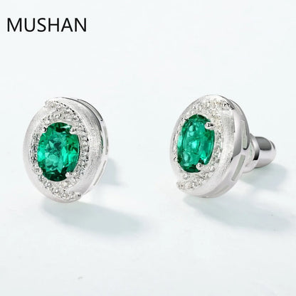 MUSHAN Luxury Jewelry S 925 Sterling Silver Stud Earrings Women GRC Certificated Lab Grown Emerald Earrings Stud Ear Pin Jewelry