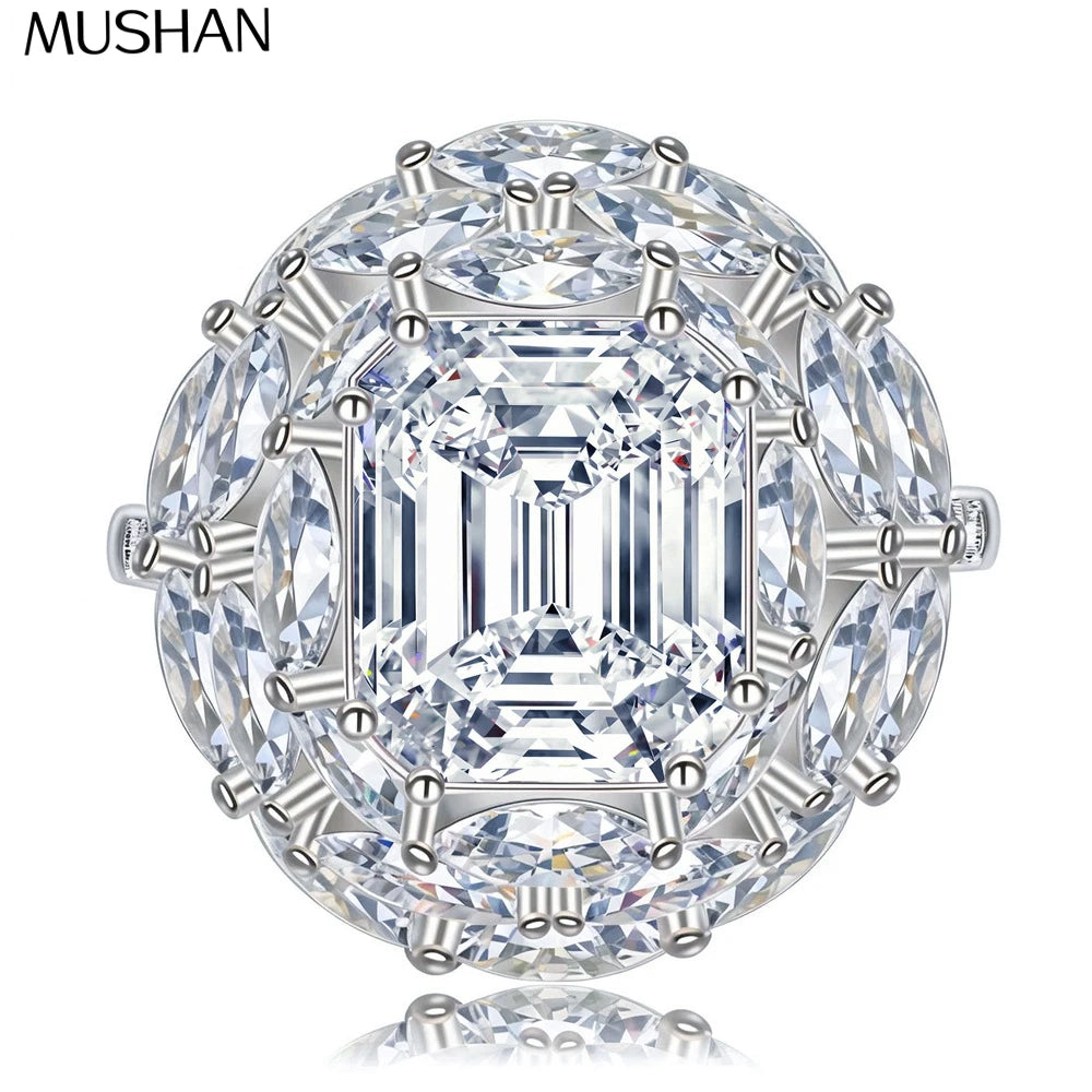 Anillo de lujo MUSHAN de plata de ley 925, moissanita color D, anillo clásico para mujer, chapado en oro de 18K, joyería con patente MST