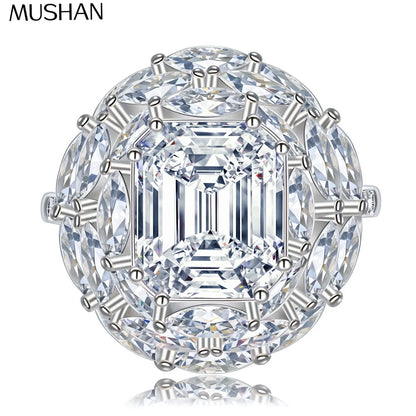 Anillo de lujo MUSHAN de plata de ley 925, moissanita color D, anillo clásico para mujer, chapado en oro de 18K, joyería con patente MST