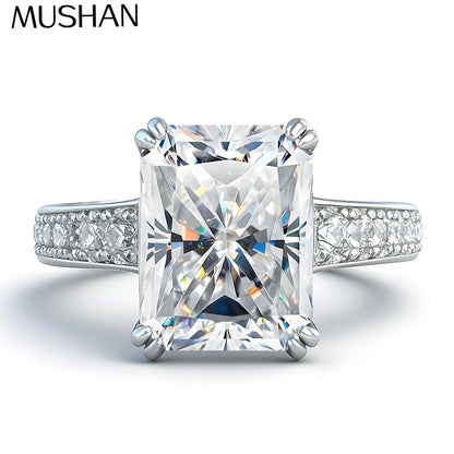 Anillo de mujer Mushan Luxury Jewelry de plata de ley S925 con moissanita de 4 quilates, corte de 8x10 mm y color D
