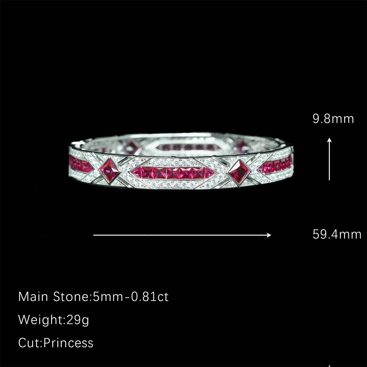 MuShan Jewelry 925 Sterling Silver Bangle Bracelet For Women Red Gemstones High Carbon Diamond s925 Silver Bangles Fine Jewelry