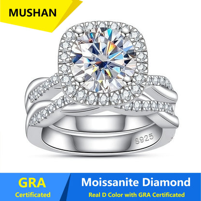 MUSHAN Luxury Jewelry 925 Sterling Silver Ring Band Women GRA Certificated Moissanite Diamond Emerald D Color Rings Fine Jewelry