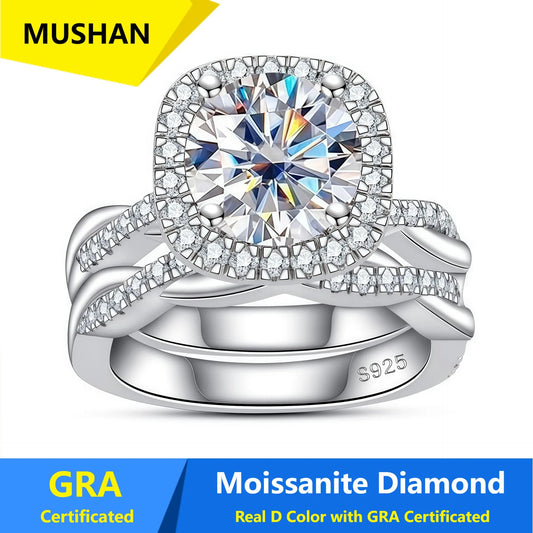 Anillo de joyería de lujo MUSHAN de plata de ley 925, banda para mujer, diamante de moissanita con certificado GRA, esmeralda, color D, joyería fina
